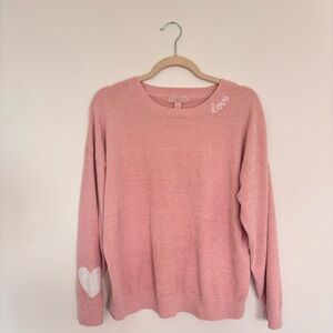 Barefoot Dreams CozyChic Ultra Lite Love Crewneck | Size XL | Color:Peonie/White